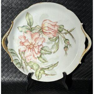 Jean Pouyat Limoges Cake Plate Thorny Roses 10 1/2” Antique c1891-1932 Cutouts